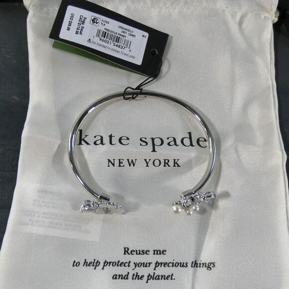NWT kate spade new york Precious Pansy Flex Cuff, Cream/Silver, One Size - Picture 6 of 10